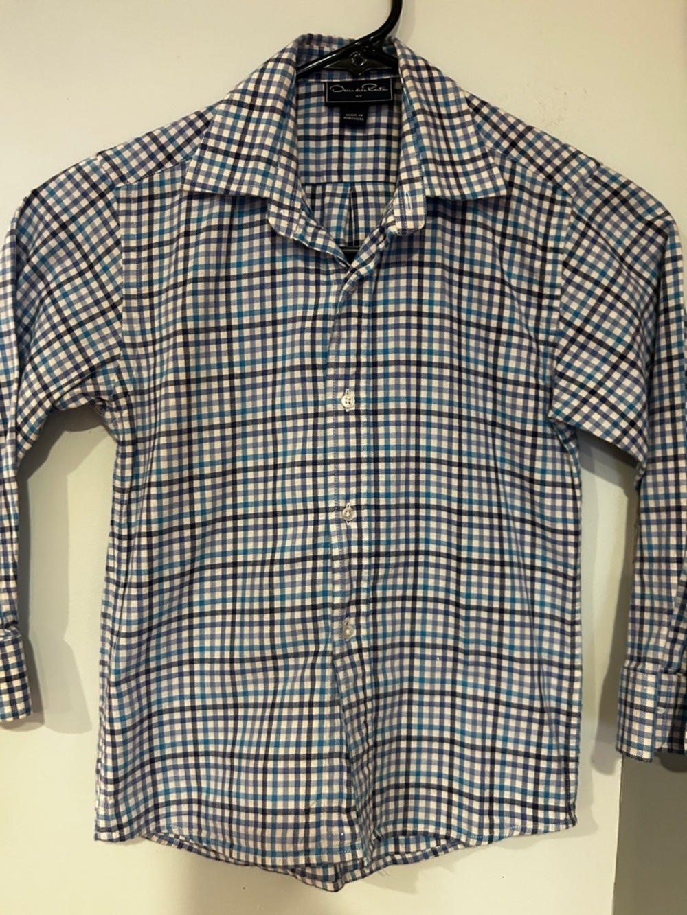 Oscar de la Renta Blue and White Check Button-Down Shirt
